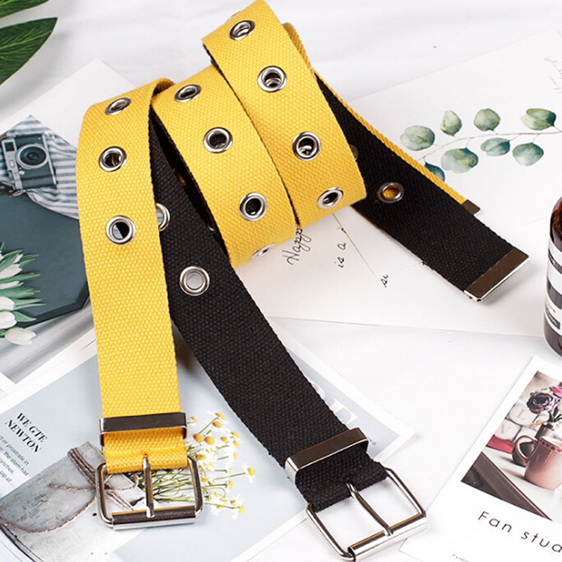 3.8cm Female Belt Canvas Women's Harajuku Waistband Metal Buckle Eyelet Belt Waist Black White Red Wide