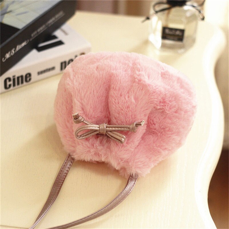 Moda casual sólida crianças meninas da criança bonito crossbody saco outono inverno bolsas de pelúcia balde bolsa de moeda mochila um tamanho