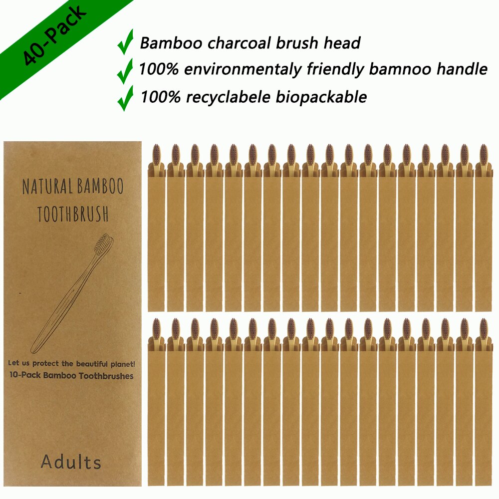 40 Pack Zahnbürste Umweltfreundliche Regenbogen Bambus Weiche Fibre Zahnbürste Biologisch Abbaubar Zähne Pinsel Solide Bambus Griff Zahnbürste: 40Pcs Coffee