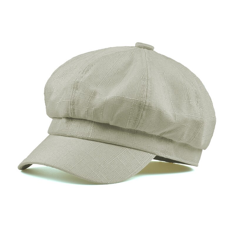 Showersmile bomuld linned nyhedsdreng hætte sommer beret hatte til kvinder britisk stil solid sort ottekantet hue damer bager dreng hat: Cremet-hvid
