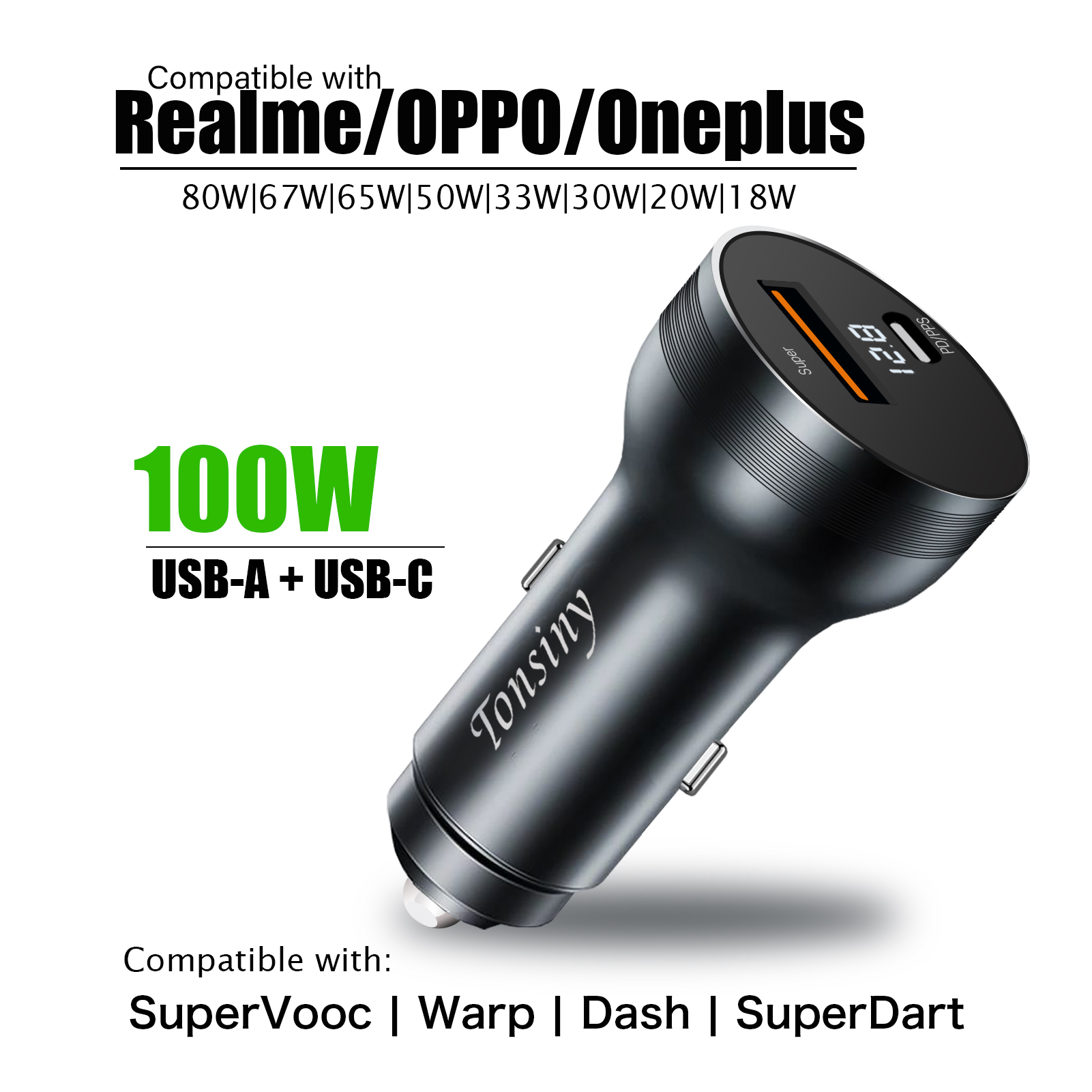 Supervooc Car Charger for Realme 11/10/9 Pro/C55/C35,Warp car adapter for OnePlus 11,Cigarette Lighter charger for OPPO Find X5