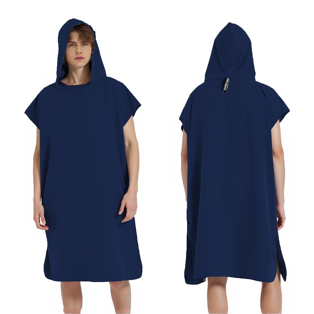 Strandtuch, Mikrofaser-Kapuzenhandtuch, schnell trocknend, Schwimmen, Reisen, Surfen, Sauna, Fitnessstudio, hochsaugfähig, leicht, Bademantel, Umhangwechsel: Navy Blau