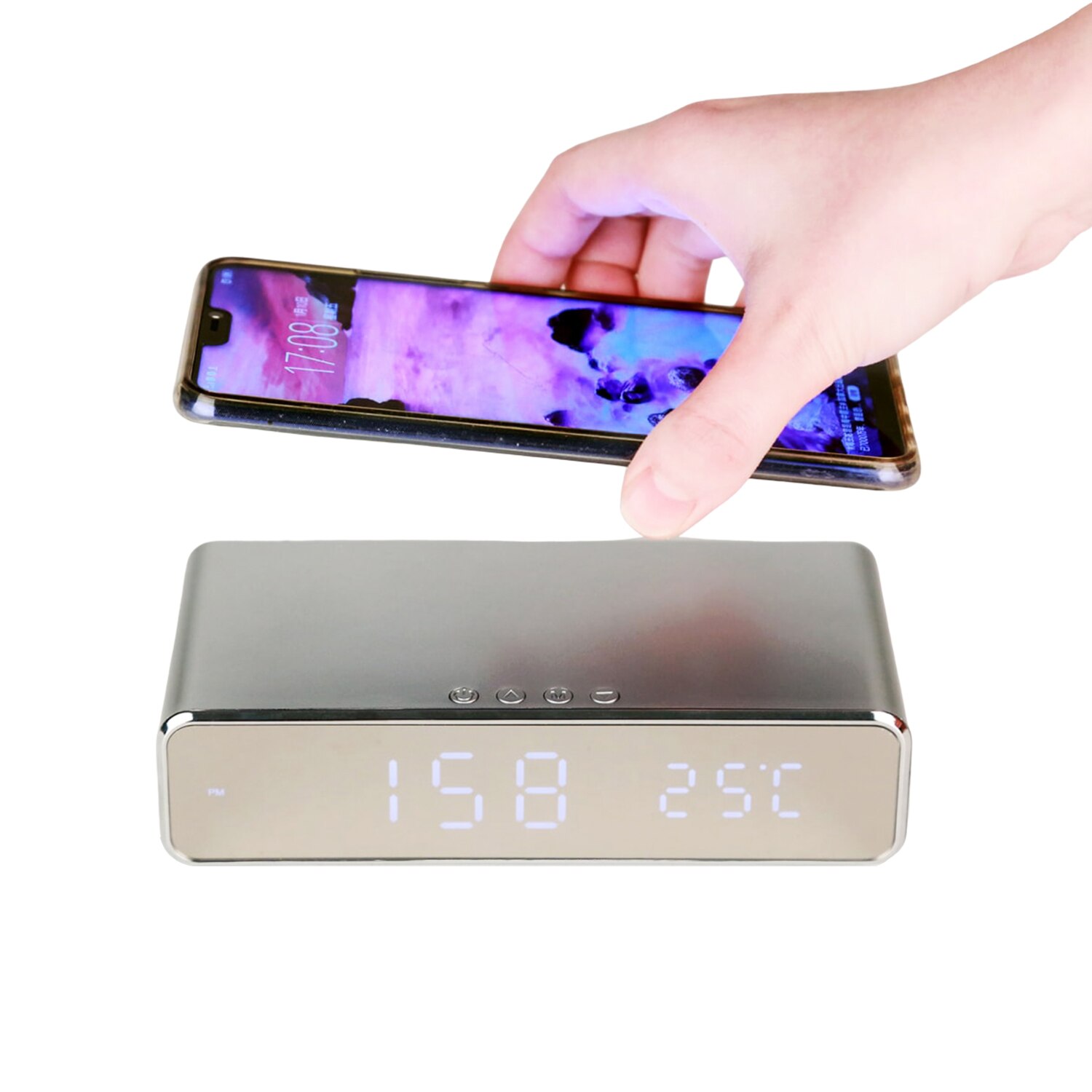 Led Digitale Wekker Met Qi Draadloze Opladen Pad Tijd Datum Temperatuur Display Draadloze Oplader Voor Mobiele Telefoon Klaring