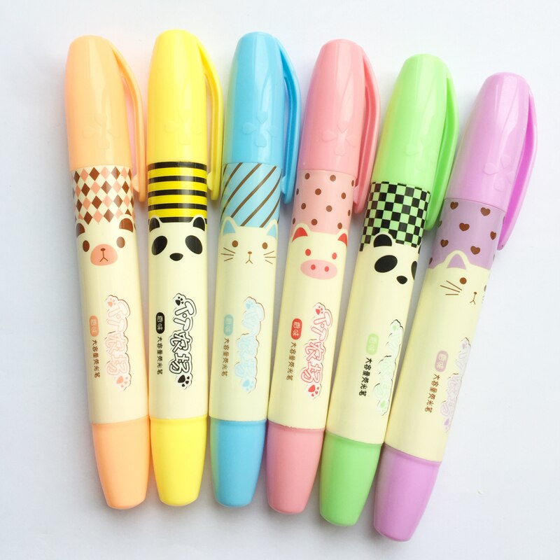 Kawaii panda gris katt doft överstrykningspenna färgpenna ritning anmärkning brevpapper skolan kontorsmaterial
