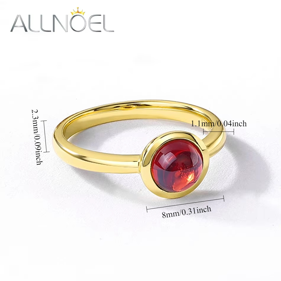 ALLNOEL 925 Sterling Silver 6mm Anello con pietra preziosa naturale Granato Topazio Prehnite Anello al quarzo rosa per le donne Regali per feste Gioielleria raffinata