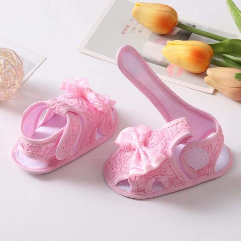 Zomer Baby Meisje Strik Hollow Sandalen Peuter Soft Sole Wandelschoenen Hoofdband Set