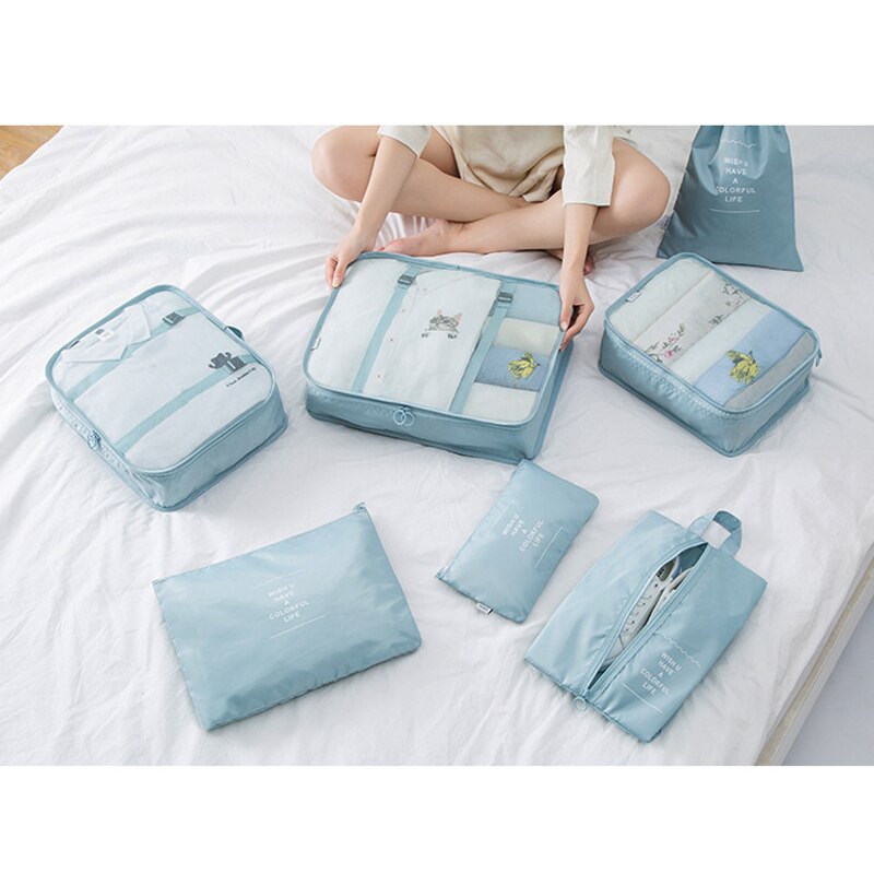 7Pcs Reistassen Waterdichte Verpakking Compressie Kleding Opbergtas Reizen Insert Case Set Bagage Organizer Pouch Verpakking Kubus