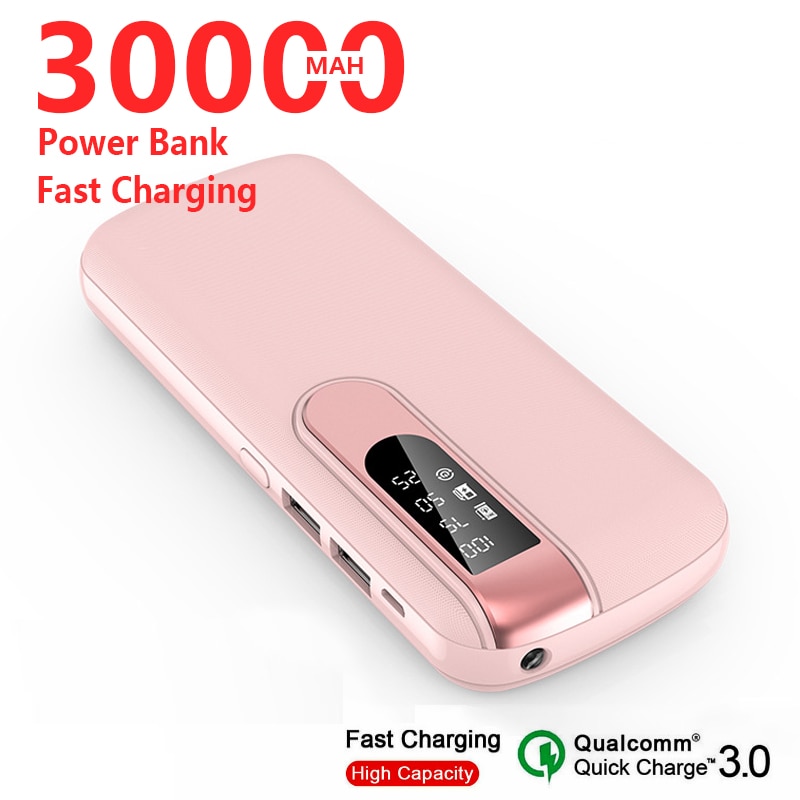 30000mAh Accumulatori E Caricabatterie Di Riserva di Grande Capacità Del Caricatore Del Telefono Portatile Powerbank LCD Schermo DIGITALE ah Condotto La LUCE Poverbank Corsa Esterna