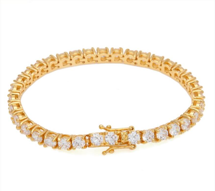 Uwin, 1 Fila de eslabones de zirconia cúbica, pulsera de eslabones de tenis, Color oro Rosa/plata, pulsera de zirconia cúbica helada para hombre, joyería de: gold / 5mm 8inch