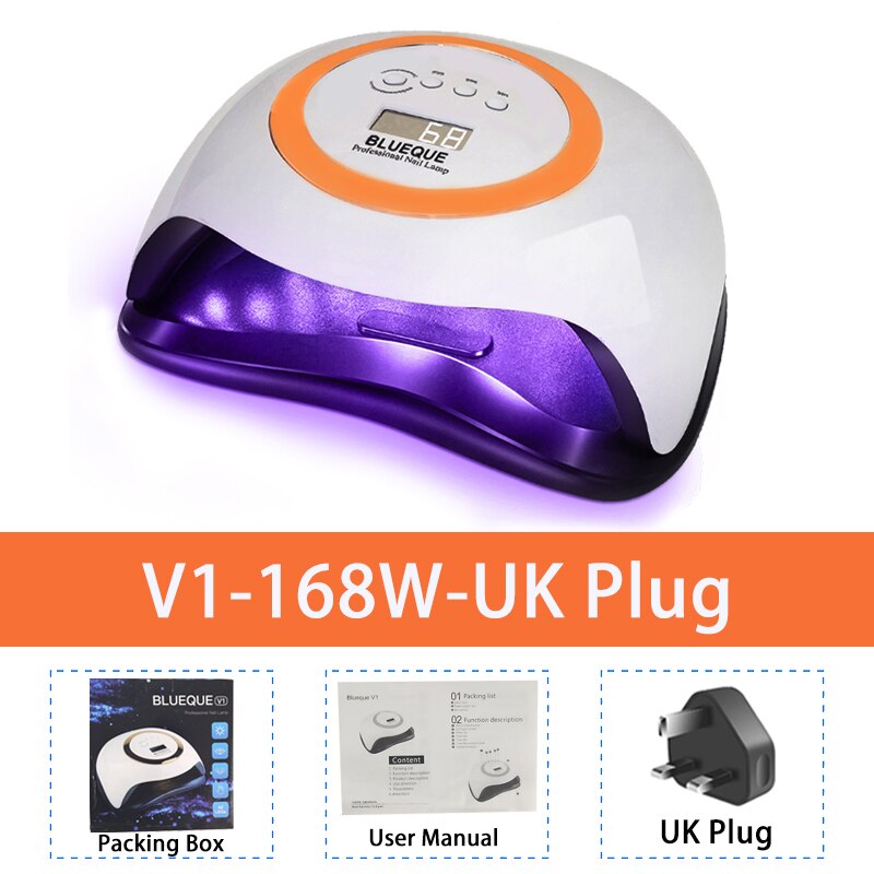 BLUEQUE V1 168W lámpara de uñas 42LED lámpara UV de manicura lámpara Gel para uñas secador lámpara: Orange UK PLug