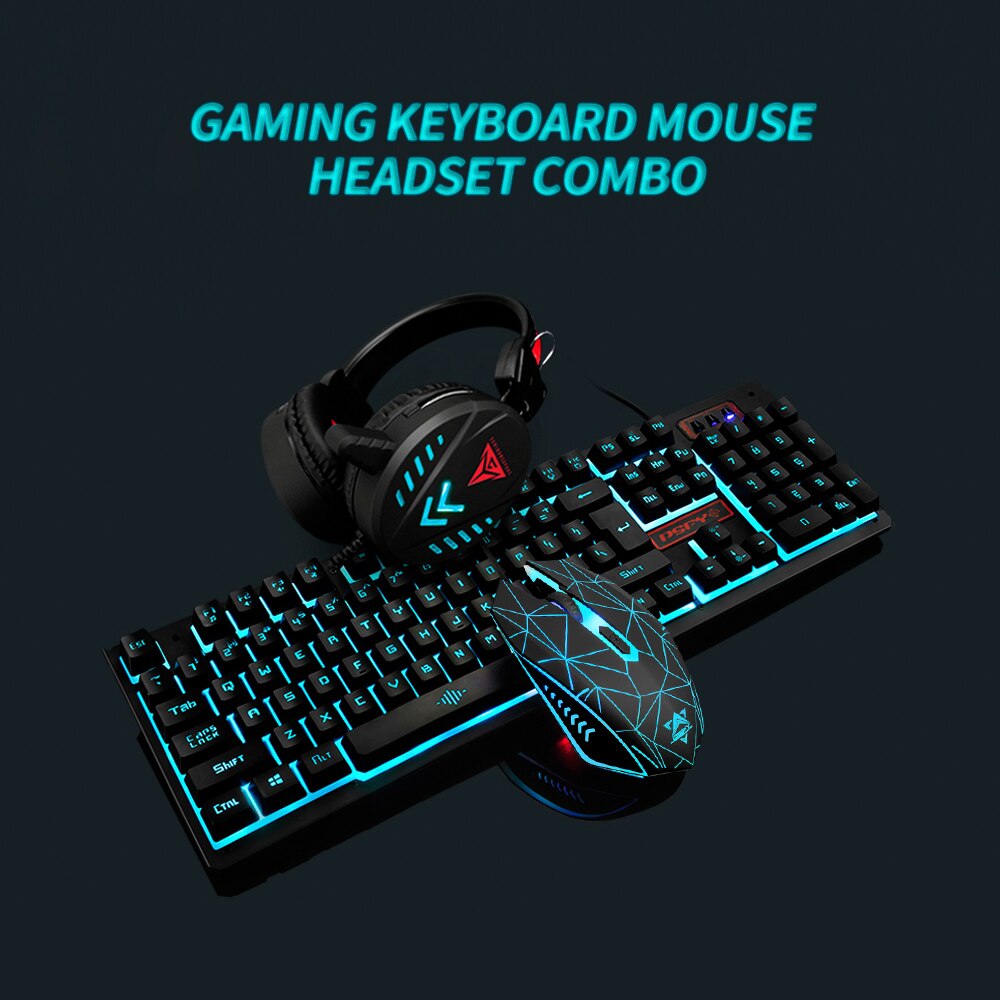 Gaming Keyboard Mouse Headset Set Wired Monochrome Backlight Keyboard Colorful LED Breathing Light Mouse Gaming Headset Combo