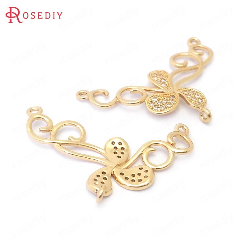(39084)6Stck 23x35MM 24k Champagner Farbe Durcheinander und Zirkon Gebogene Blume Reben Charme Anhänger Schmuck Machen diy Zubehör