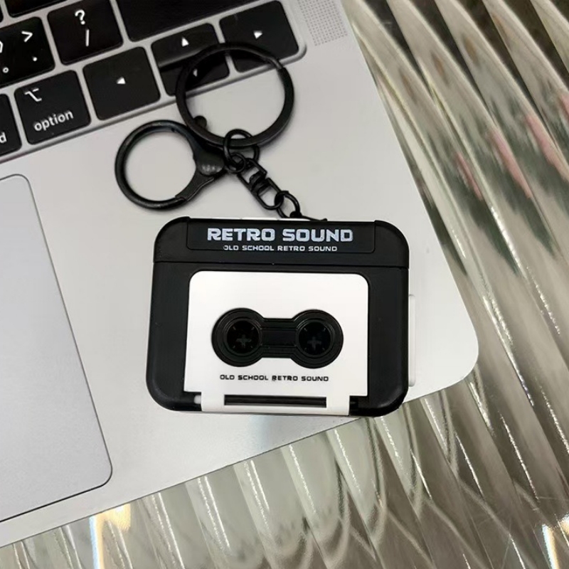 Vintage Mini Retro Cassette Recorder Music Box Key Chain Cute Mini Player Bag Pendant Keyring for Couple Friends: Pink