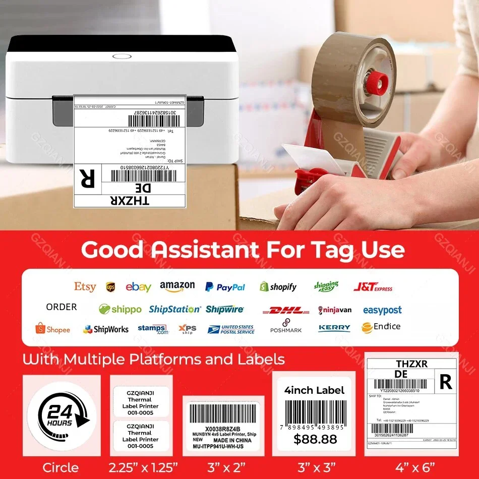 4x6 Label Printer WiFi Bluetooth USB Thermal Sticker Maker Desktop Barcode Printer for High Speed Express Airway Bill