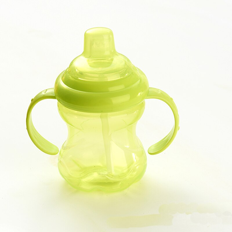 Babymugg barn utomhussportmuggar med handtag läckagesäker sugkopp plastmugg baby learning drickskopp: Grön