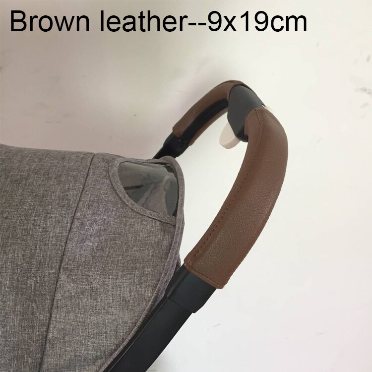 2 st / set barnvagn tillbehör läder skyddande fodral täcka armstöd och handtag för yoyaplus babyruler barnvagn: Brun 9 x 19 cm