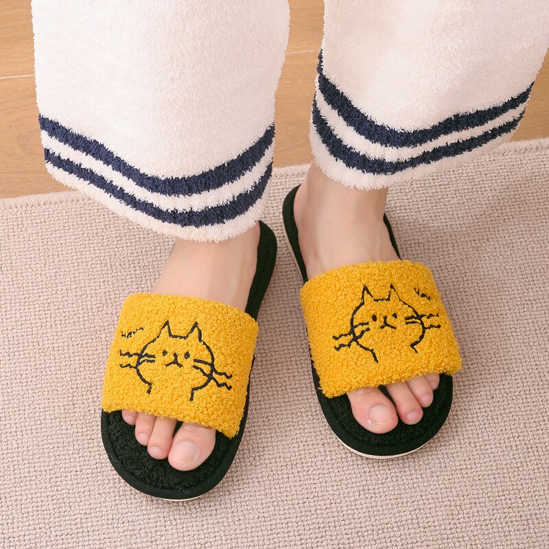 Män tofflor flip flops höst vinter skor tecknad katt plattform manliga rutschkanor halkfria lägenheter inomhus bekväma