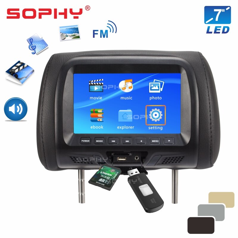 Universal 7 inches Automobile Car Headrest Monitor Rear Seat Entertainment Multimedia Player General AV USB SD MP4: SH7048MP5-Black