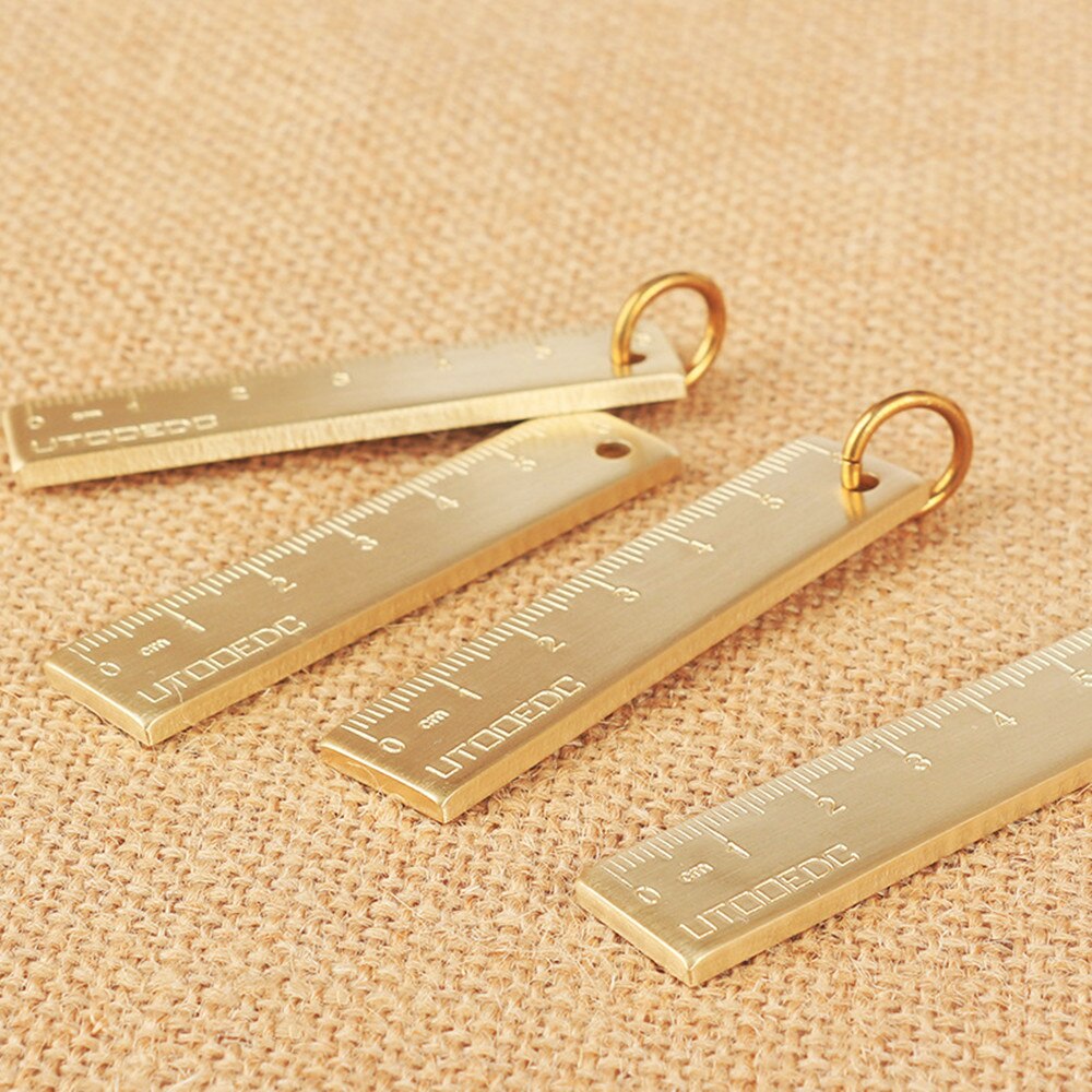 Retro 0-6cm Mini Copper Key Pendant Ruler Keychain Ruler Stationery Small Copper Ruler Golden Plate Drafting Supplies Rulers
