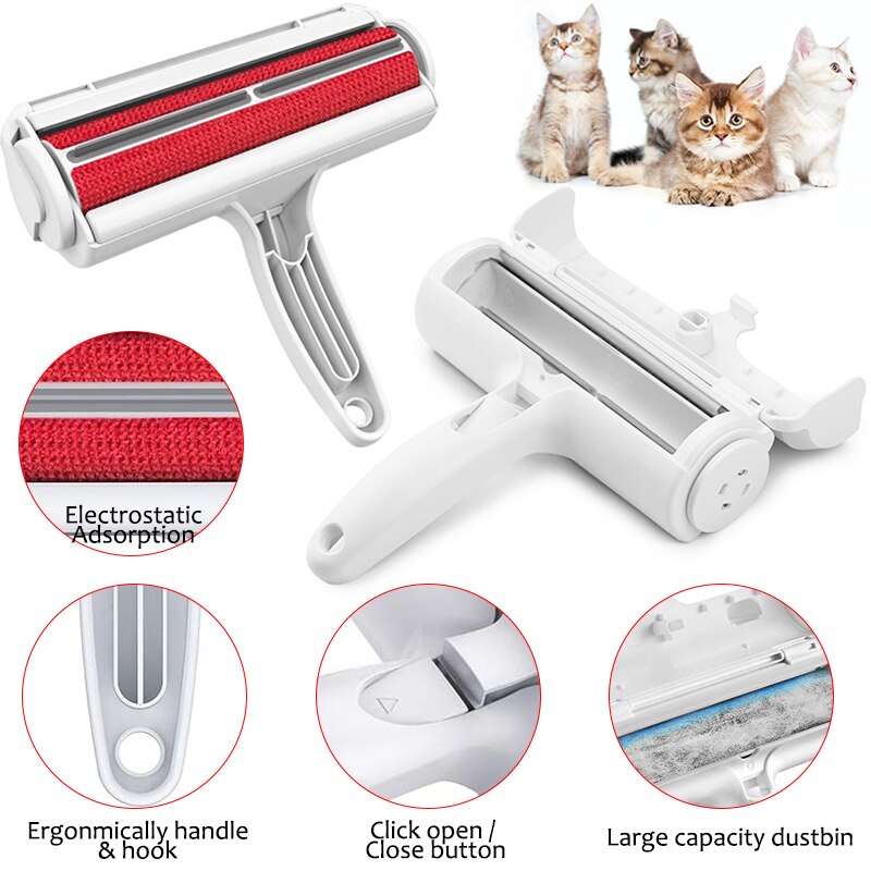 Reusable Pet Hair Remover Two Way Cat Hair Removal Tool Dog Brush Sofa Clothes Self Cleaning Slicker Brush for Dogs