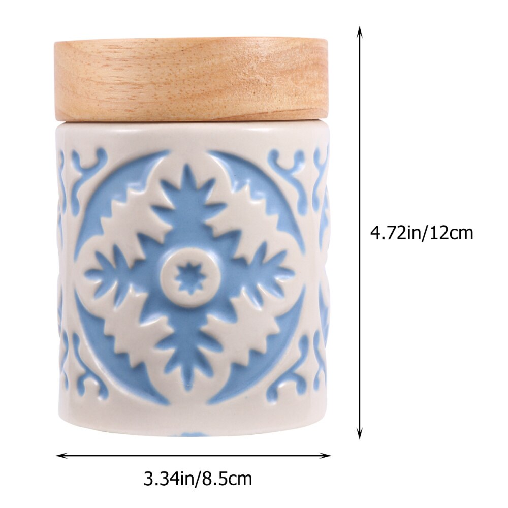 Ceramic Grain Canister Food Kitchen Sealed Storage Container Empty Storage Jar Dried Fruit Jar with Wooden Lid (Red)