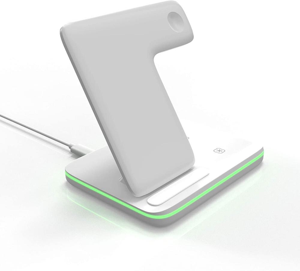 Soporte de cargador inalámbrico Qi 3 en 1 para Apple Watch SE 6 7 Airpods Pro 15W, estación de carga rápida para iPhone 13 12 11 XS XR X 8: 3 in 1 15W White