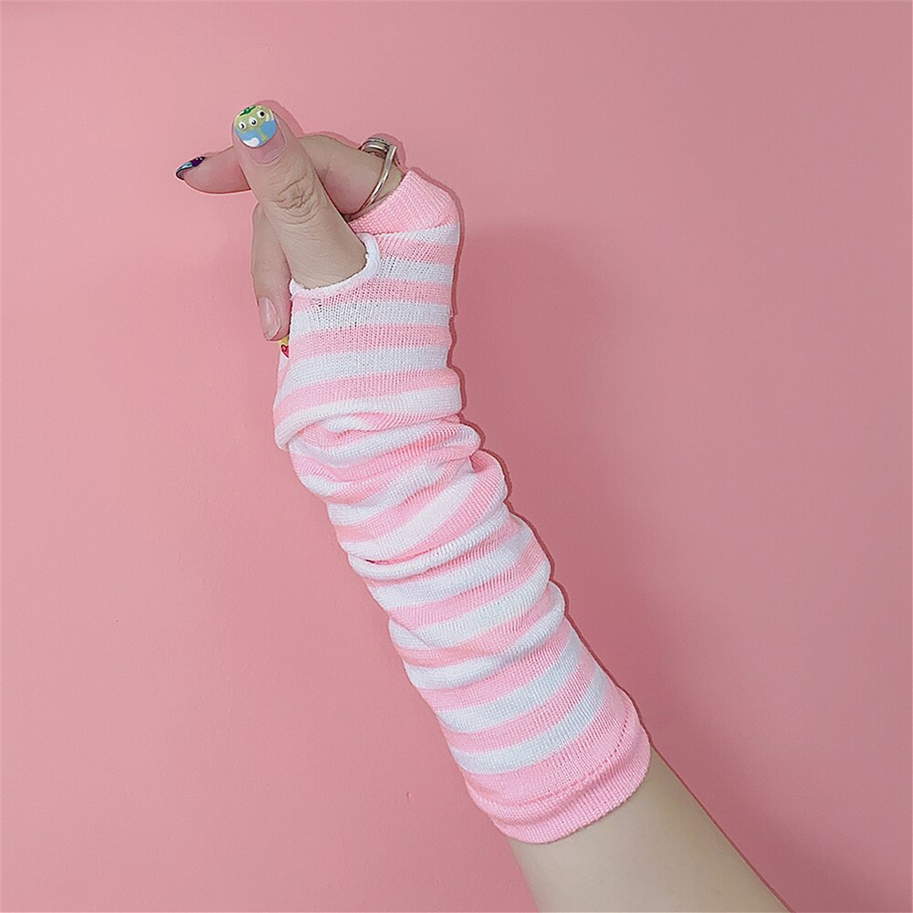 Gant gothique Harajuku Punk Style Rose rouge rayé, mi-doigt Long, 9 couleurs, gants longs pour filles, Streetwear: 1
