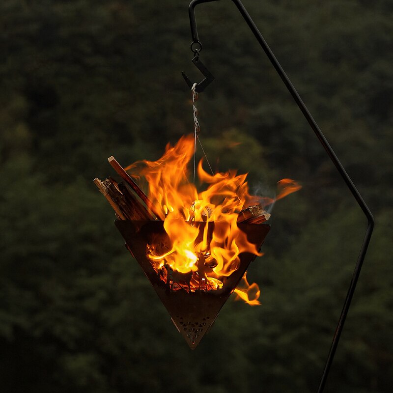 Acier inoxydable Triangle Camping poêle à bois Triangle suspendu foyer plate-forme extérieur feu de joie poêle à bois pour pique-nique en plein air feu accessoires de jardin outils de chauffage extérieur