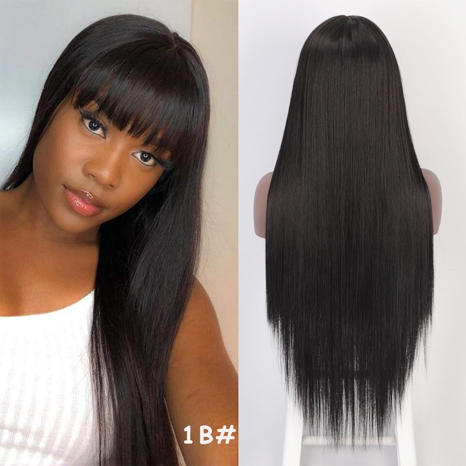 I's a wig peruca longa lisa preta com franja, para mulheres negras, peruca sintética vermelha marrom, moda diária, resistente ao calor, traje de cabelo: 1B