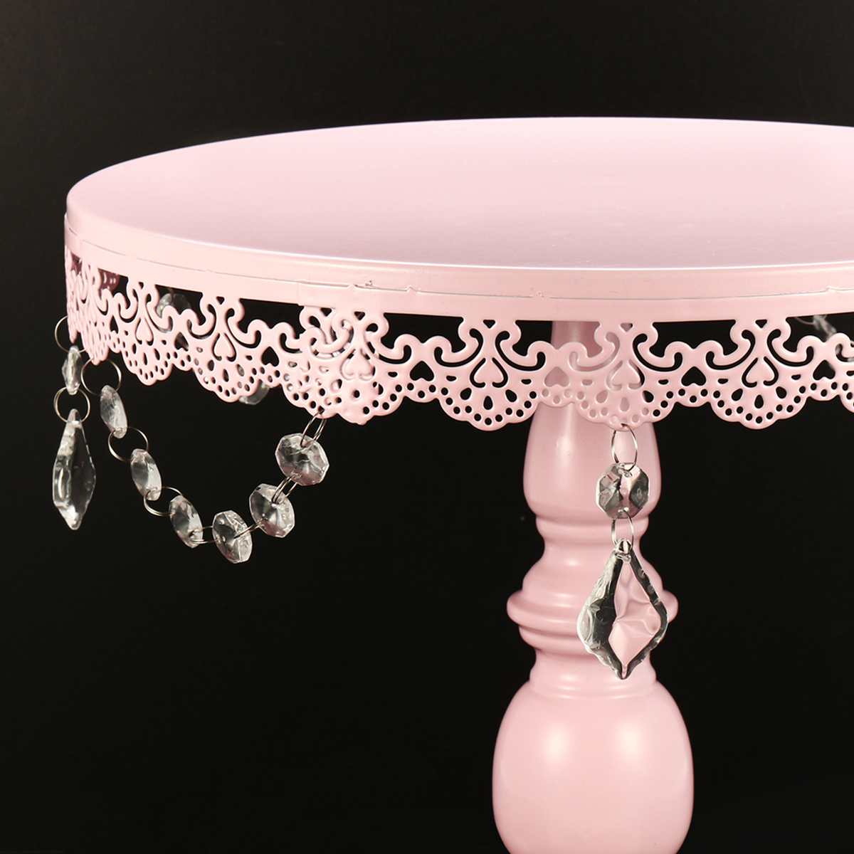Cake Tools Pink Iron Crystal Pendant Cake Stand Mirror Surface Wedding Dessert Tray Cupcakes Fruits Cookies Pan Display Rack