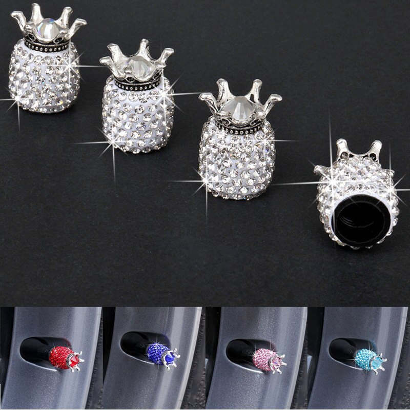 Auto Wielen Ventieldopjes Crown Bling Diamond Crystal Rhinestone Clay Abs Air Lekvrij Caps Reparatie Kit