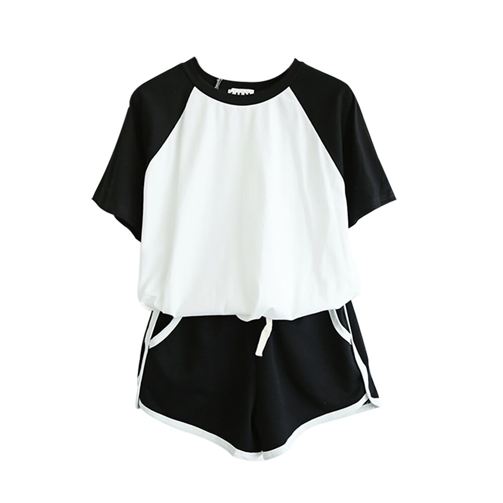 Kvinners bomull pyjamas topper shorts sett sommer løs kortermet pyjamas shorts søt pyjamas dress: Bk / 2xl