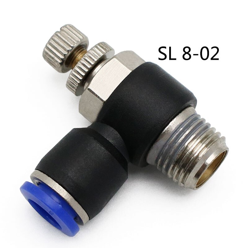 Pneumatic Speed Flow Controller 8mm 6mm 10mm 12mm OD Hose Tube 1/4"BSP 1/8" 3/8" 1/2" Male Gas Airflow Limit Valve Quick Fitting: SL8-02