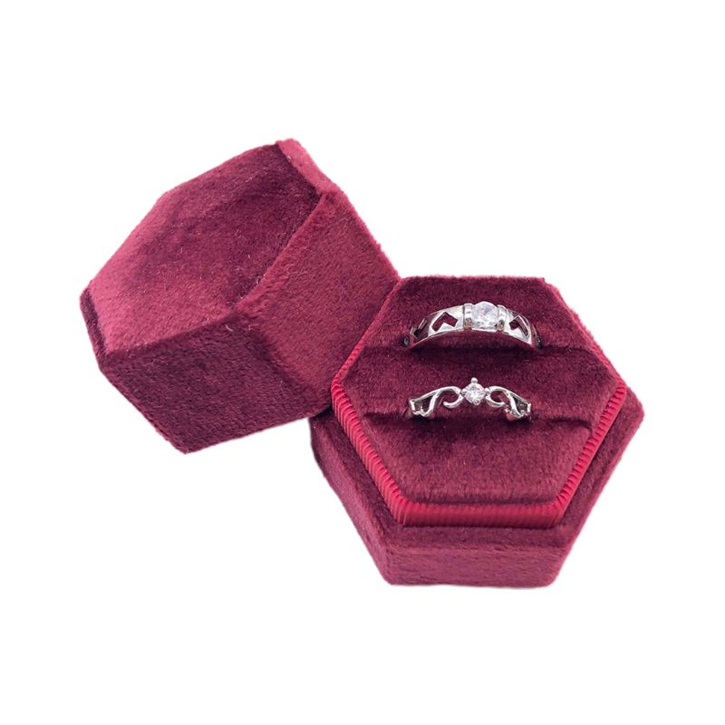 Hexagon Samt Ring Box Doppel Ring Display Halter mit Abnehmbaren Deckel Ring Box Halter für Hochzeit Zeremonie