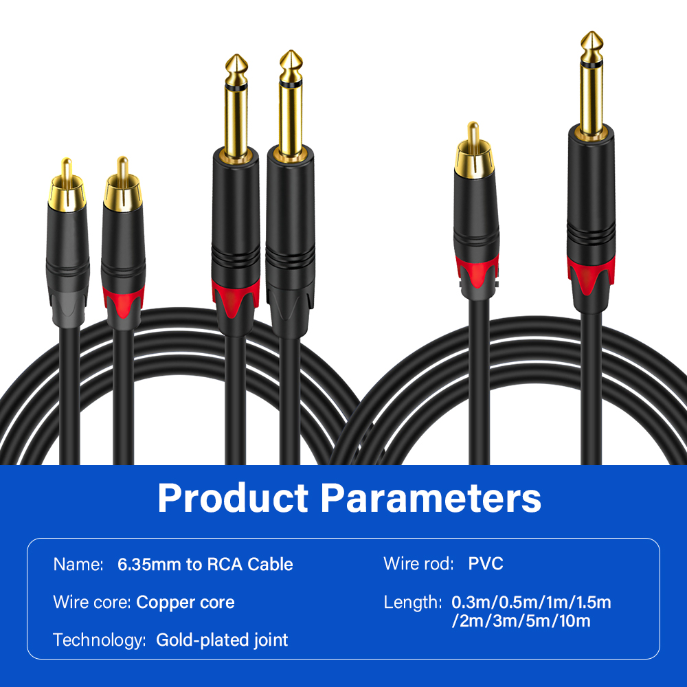 6.35mm To RCA Cable For Speaker Guitar Mixers Hifi Stereo Audio Connector 1/2/3/5/10 Meters Long TS 6.5mm Phono Jack 4N OFC Wire