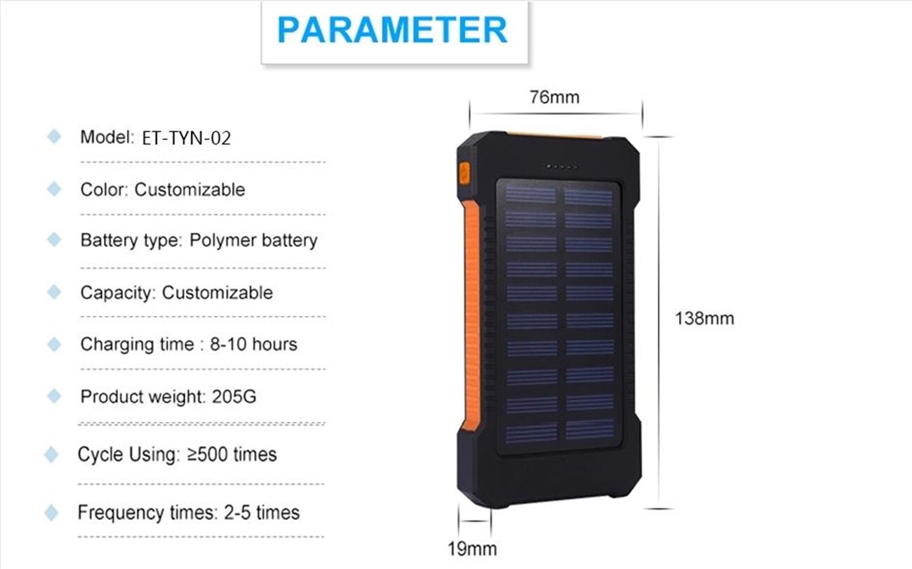 10000mAh Batterie Portable Solaire Chargeur De téléphone Portable Chargeur Portatif À Deux Bornes USB Solaire Avec LUMIÈRE