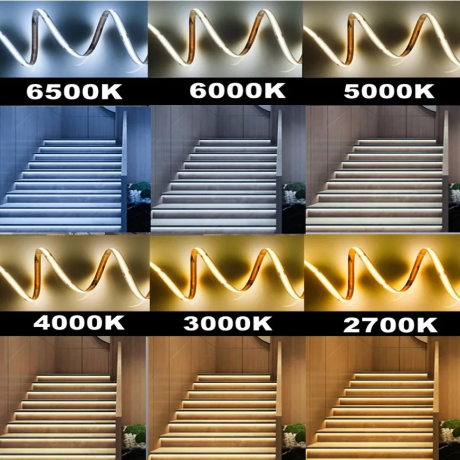 Bande Lumineuse LED FCOB CCT, Flexible, Haute Densité, FOB COB, 10mm, DC 12V, DC 24V, RA90, 608 K à 2700K, Linéaire, Variable, 6000