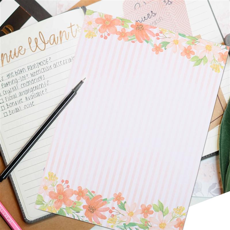 40pcs Printing Letter Paper Floral Style Writing Paper Retro A4 Paper Cartoon Small Love Letter Romantic Stationery