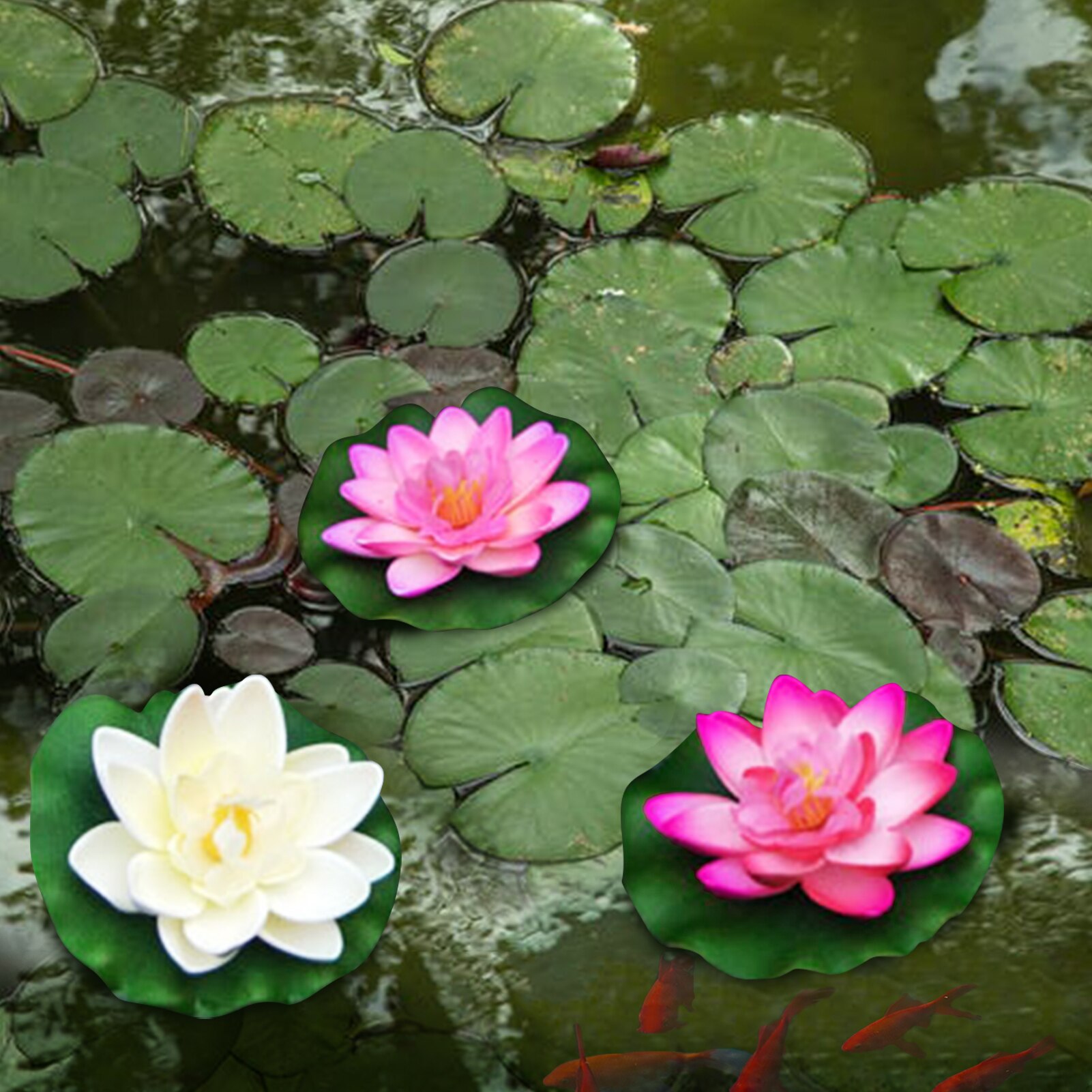 4 Inch Kunstmatige Drijvende Lotus Bloemen Water Vijvers Foam Lotusblad Nep Lelie Pad Drijvende Zwembad Thuis Vijver Decoratie Planten