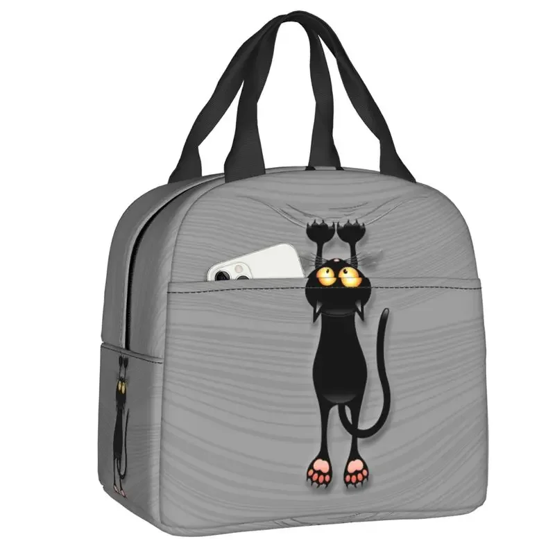 Aangepaste zwarte kat lunchtas dames warme koeler geïsoleerde lunchcontainer box voor student schoolwerk picknick voedsel draagtassen: Khaki