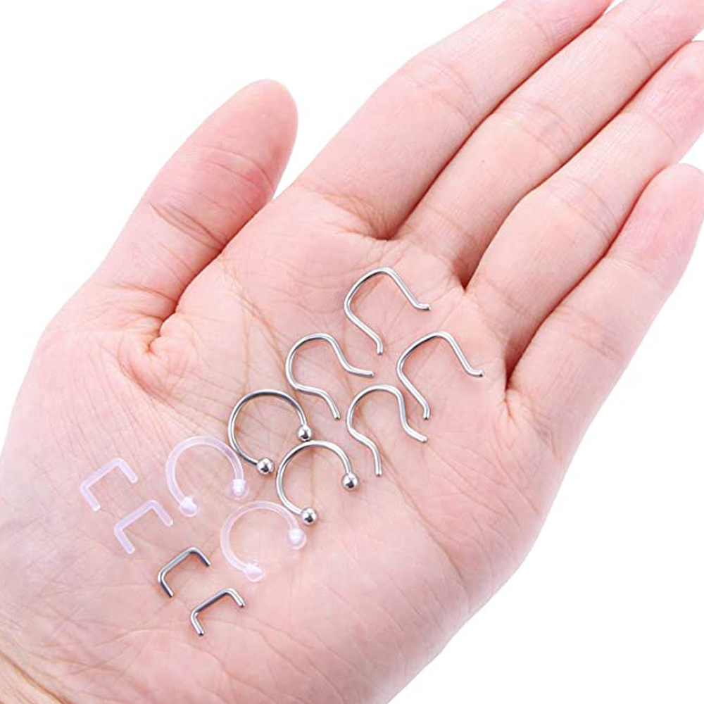 2 uds/12 Uds retenedor de tabique acrílico transparente y acero quirúrgico anillos para la nariz aro herradura cartílago Tragus tabique anillo Piercing corporal