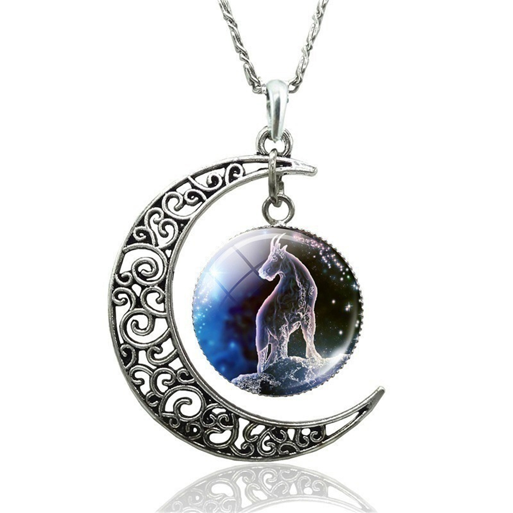Collar de 12 constelaciones de astrología y horóscopo, colgante de cristal de Luna, collar del zodiaco para mujeres y hombres, de joyería de cumpleaños: Color dorado