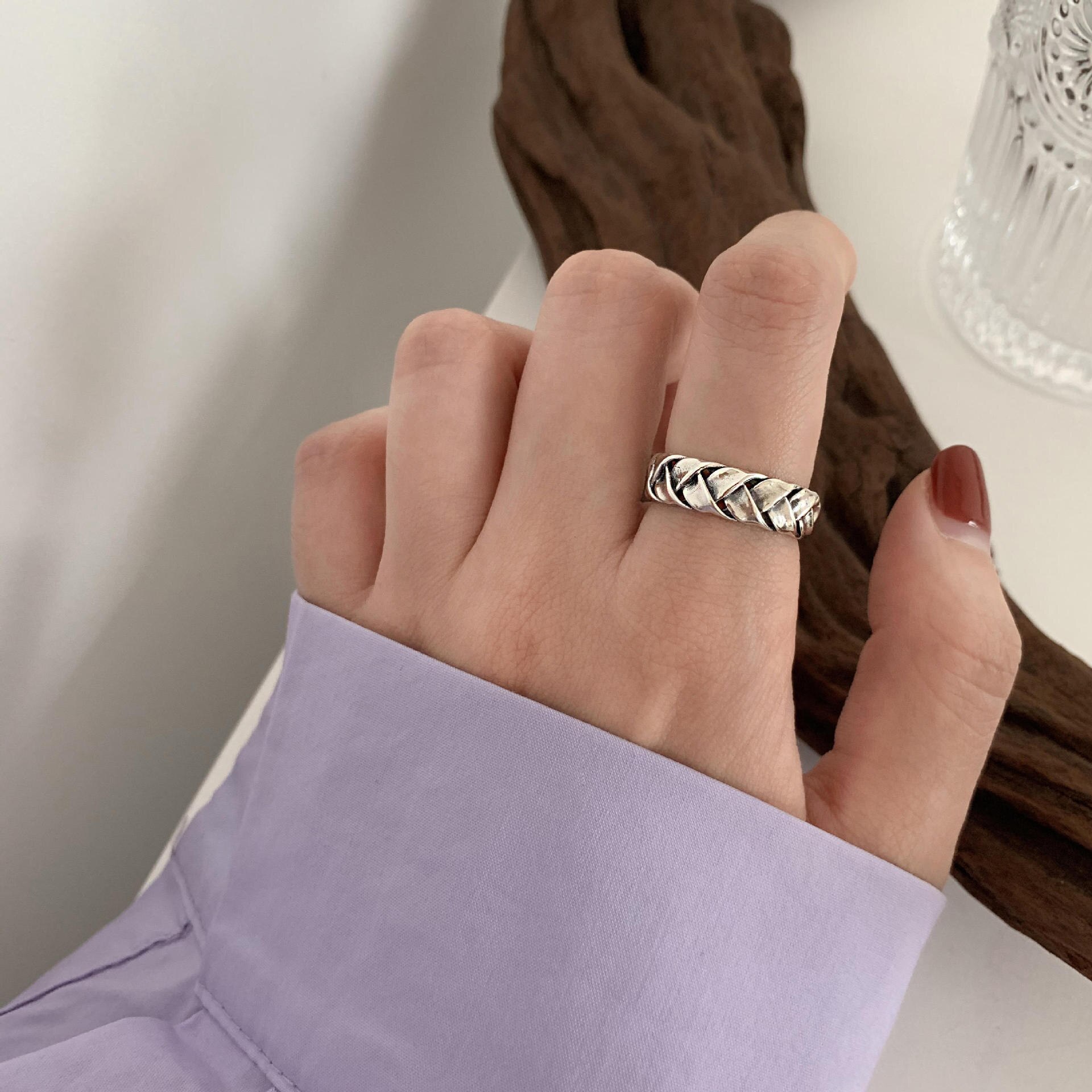 ANENJERY 925 Sterling Silver Combination Rings for Men Women Retro Personality Niche Chain Rings Party Jewelry: S-R1064