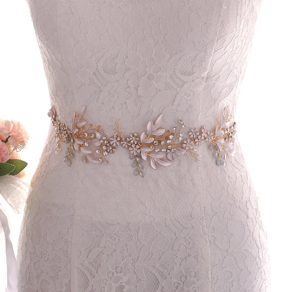 Trixy  sh278- g champagne gouden riem trouwriemen strass riemen bruidsjurk riem bruiloft accessoires bruidssjerp bruidsriem