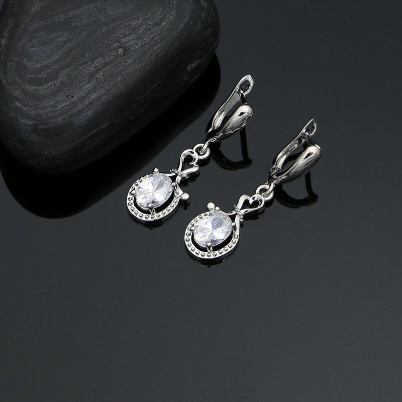 Weiß Topas Schmuck einstellen Silber 925 Offenen Ring Ohrringe Armbinde Kette Anhänger Klassische Hochzeit Zubehör für Frauen
