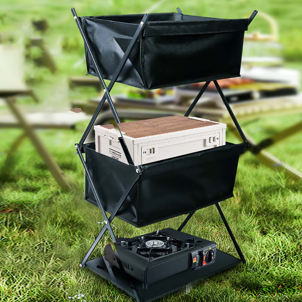 TARKA Camping Nieuw opbergrek Drielaags opvouwbaar draagbaar opbergrek voor picknicks Barbecue Opbergrek Multifunctionele plank