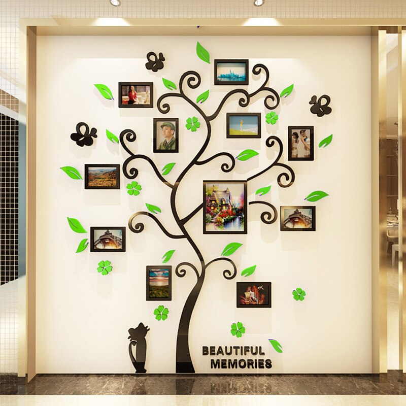 Acrylic 3D Wallpaper Tree Shape Poster Photo Album Frame DIY Wall Stickers For Home Decor Kids Living Room Decoration