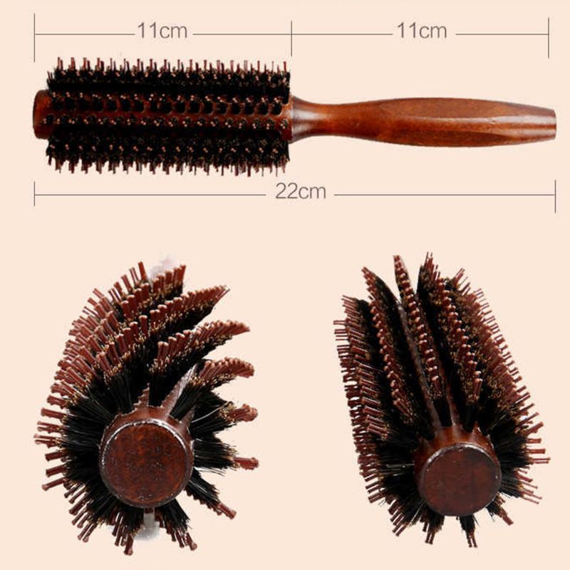6 tipos de sarja reta pente de cabelo natural de cerdas de javali escova de rolamento redondo barril soprando curling diy cabeleireiro estilo ferramenta