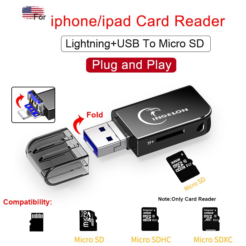 INGELON 2 in 1 Metal Micro SD Card Reader Lightning to SD Card USB 3.0 to Micro SD Adapter for iphone ipad Laptop Accessories