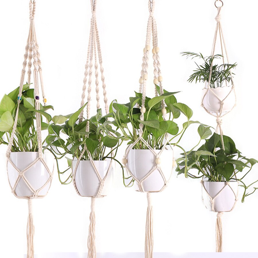 Pot de Fleurs Suspension pour Plantes en Macramé pour Jardin et Cour, Panier Suspendu Fait à la Main pour Décoration Murale